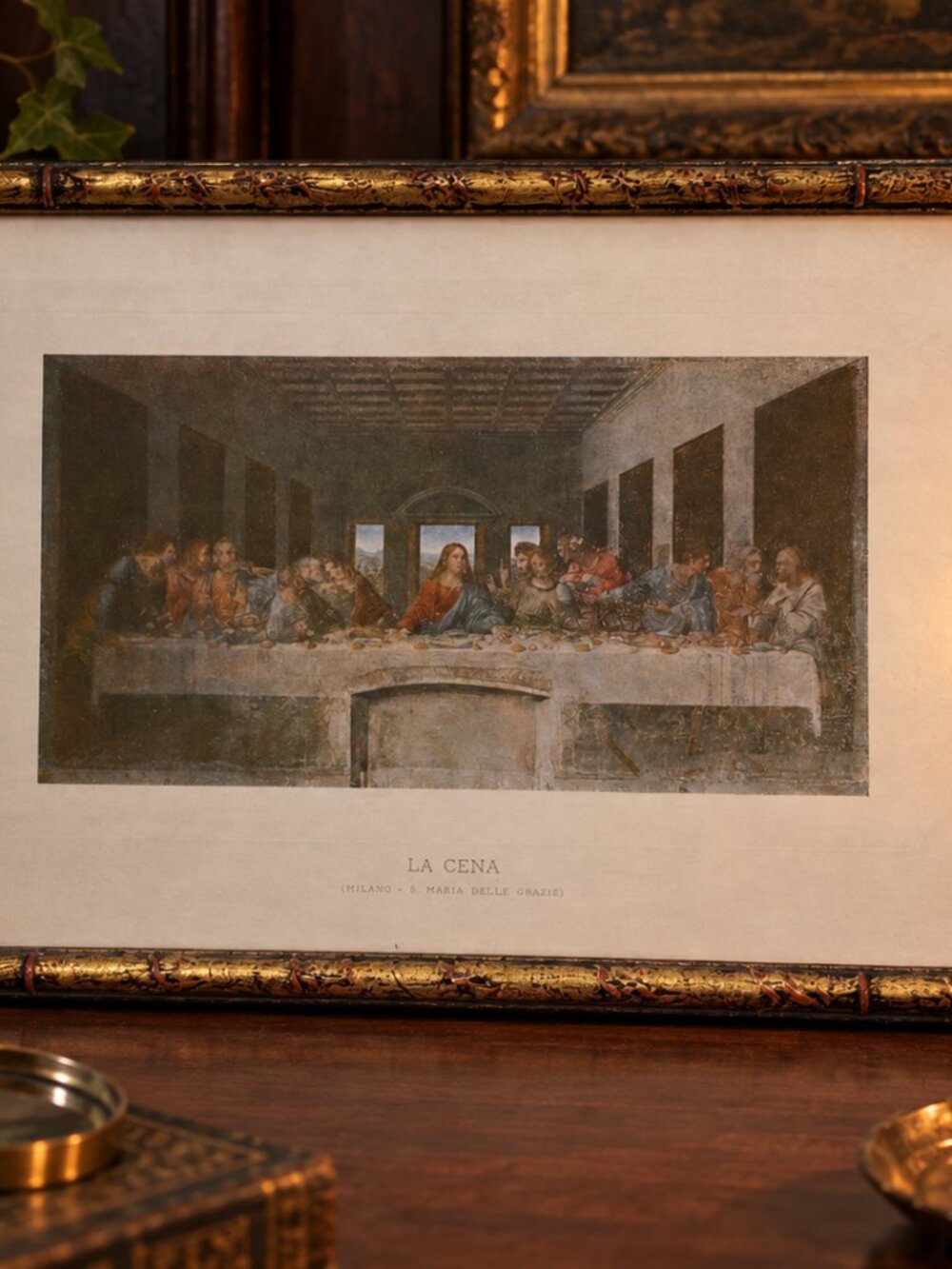 Vintage Leonardo da Vinci Last Supper “La Cena” Italian Framed Art 8.5x12
